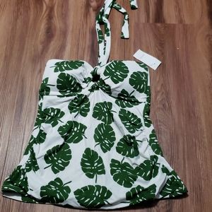 LOFT Green and White Palm Swim Top